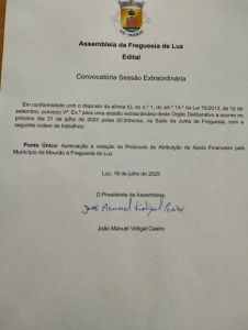 Assembleia de Freguesia -  Edital  da Convocatória da Sessão Extraordinária