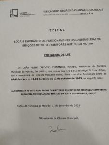 Edital dos locais e horários de funcionamento das Assembleias de voto